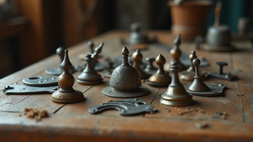 Antique Sewing Machine Feet on Workbench