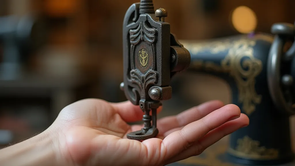 Hand Holding Vintage Sewing Machine Foot
